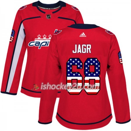 Dame NHL Washington Capitals Trøje Jaromir Jagr 68 Adidas 2017-2018 Rød USA Flag Fashion Authentic